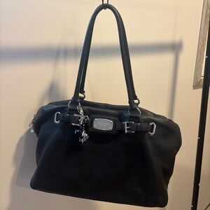 Michael Kors Black Pebbled Leather Large Shoulder Bag 16” Wide Silver Hardware